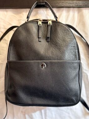kate spade ♠️ Sleek Polly Medium Backpack Pebbled Black Leather Backpack